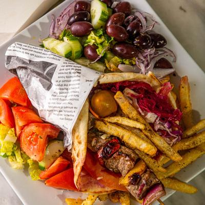 Meat Kebab in pita pocket, served with vegetable mix