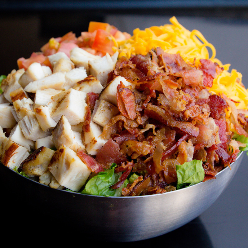 Chicken and bacon salad closeup