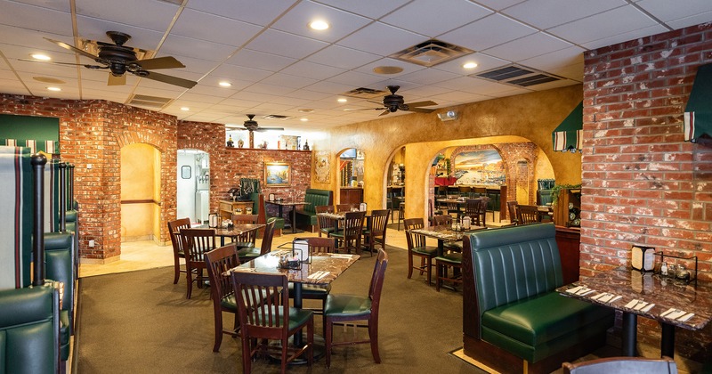 Restaurant interior, dining area, dining tables
