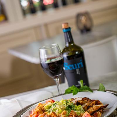 Caesar Salad and red wine