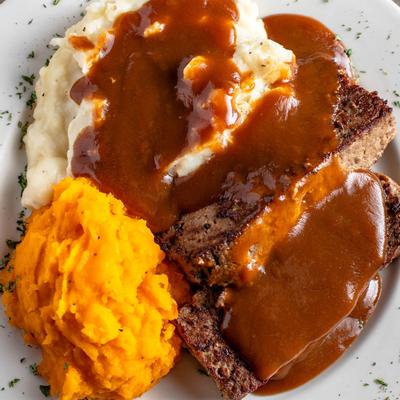Meatloaf Dinner served, top view