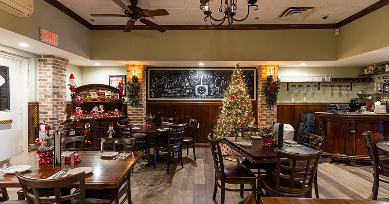 Restaurant interior, dining area in Christmas atmosphere