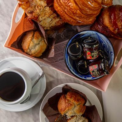 Continental Breakfast, croissants and muffins, served with coffee