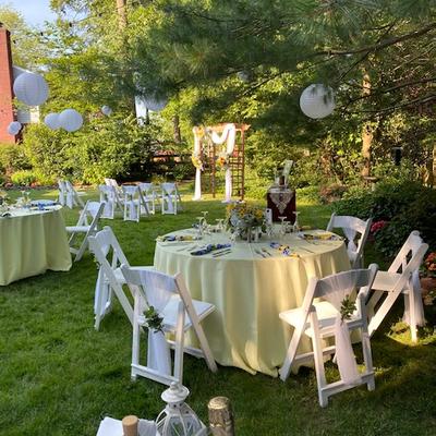 Exterior, white tables outside