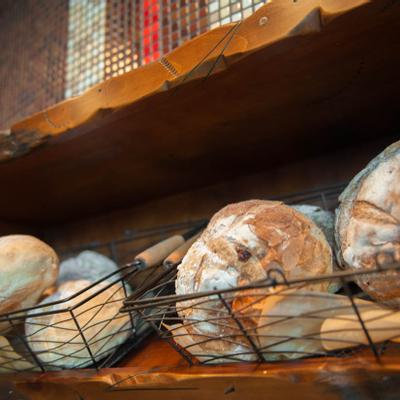 Pastry displayed on a shelf