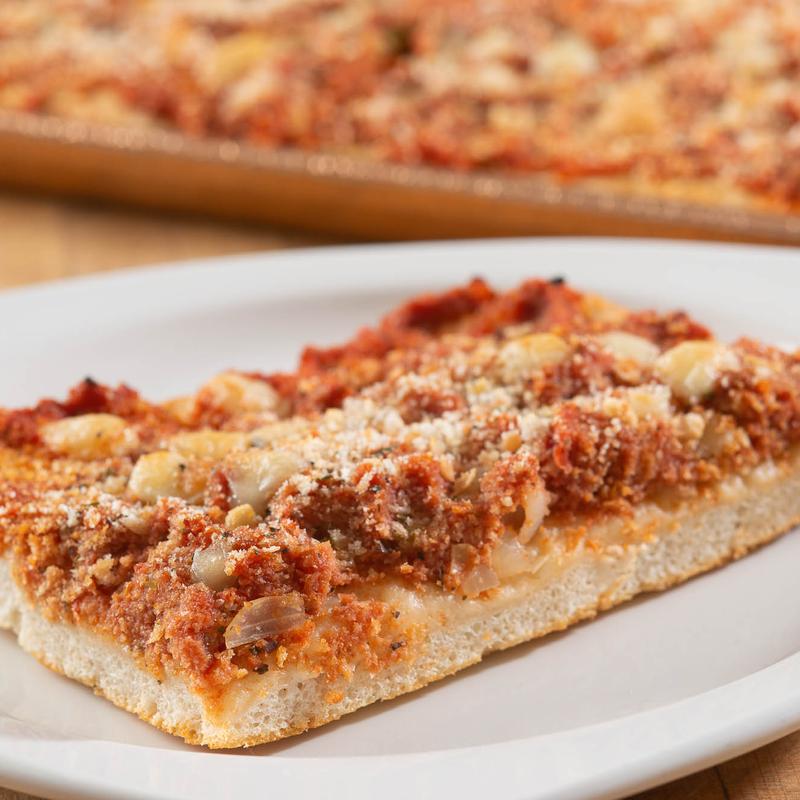 Sicilian pizza with bread crumbs