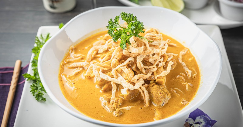 Chicken coconut curry with egg noodles