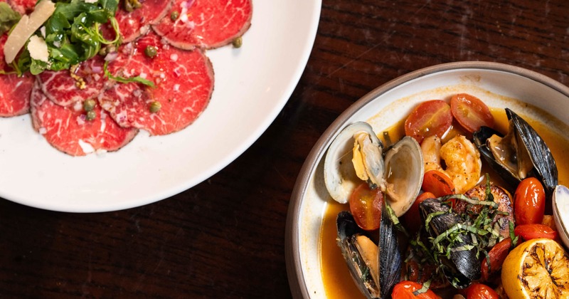 Beef Carpaccio and Seafood Stew