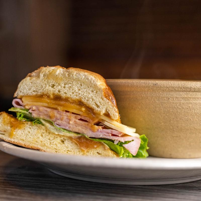 Ham & Swiss Cheese on a Pretzel Roll photo