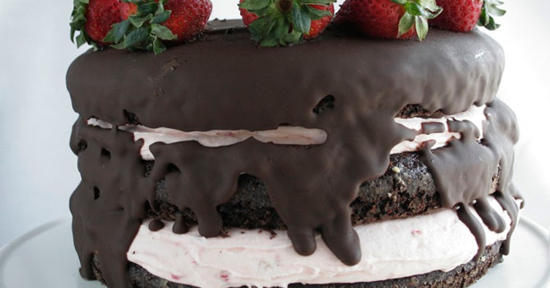 Strawberries and cream chocolate cake