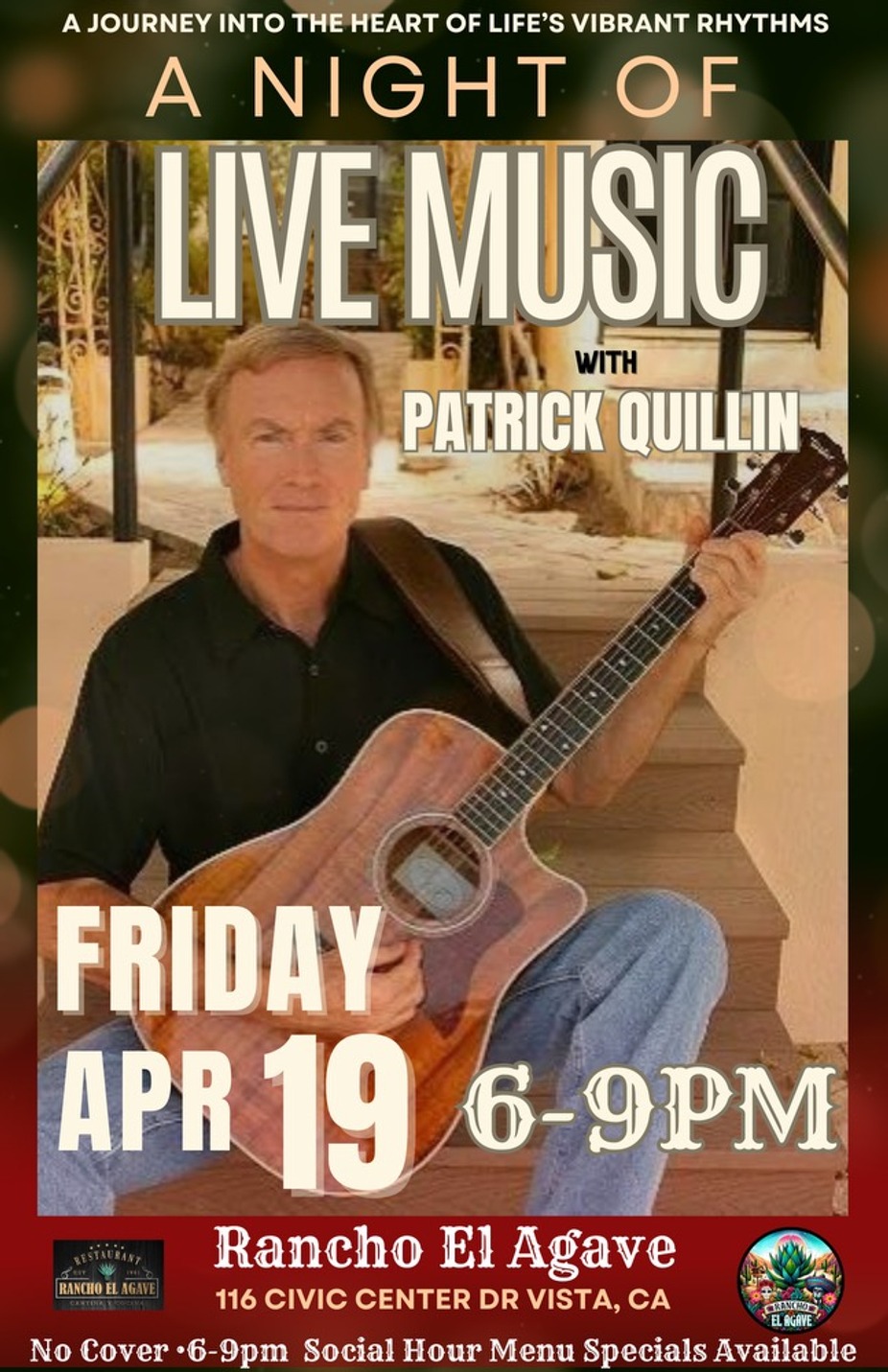 Live Music Friday, April 19th 6-9pm with the Vibrant Rhythms of PATRICK QUILLIN! No Cover event photo