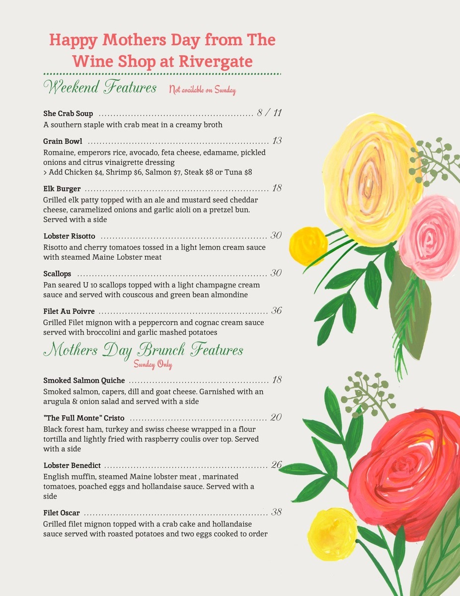 Mothers Day feature menu event photo
