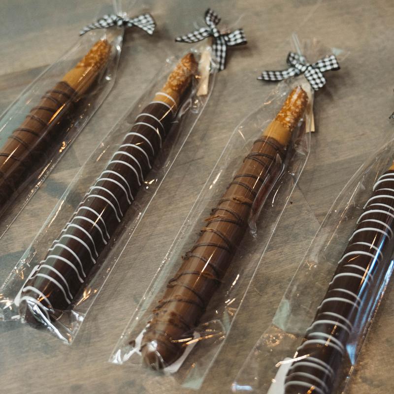 Caramel/Chocolate Dipped Pretzel Rod photo