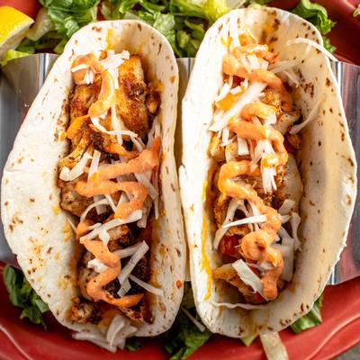 Tacos served, top view