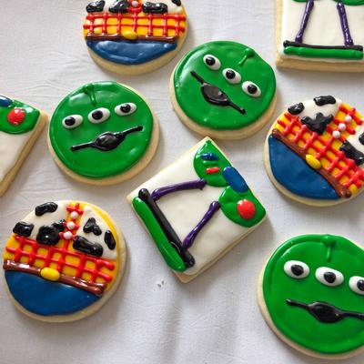 Different sugar glazed cookies, top view