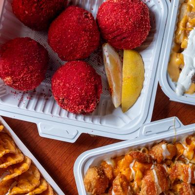 Hot Cheeto stuffed balls, carne asada fries, spiral potato twists, and loaded chicken tater tots.