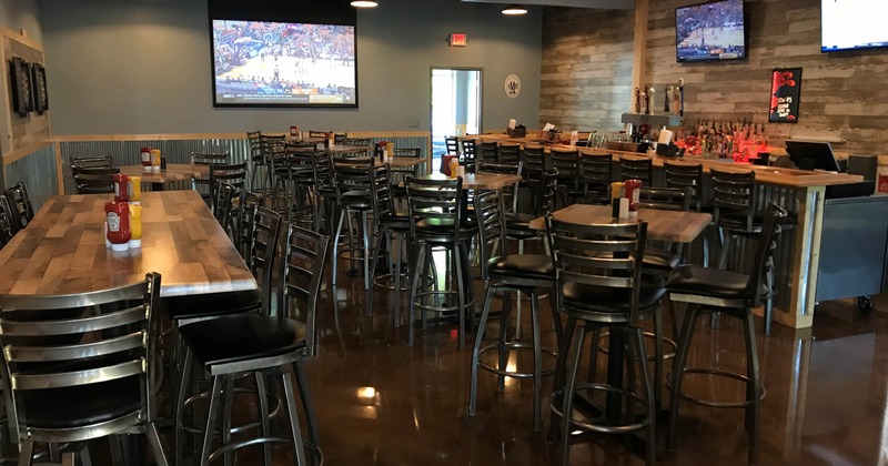 Interior, seating area with high chairs