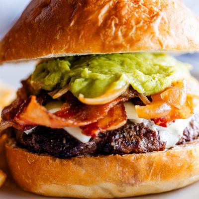 A closeup on a burger.