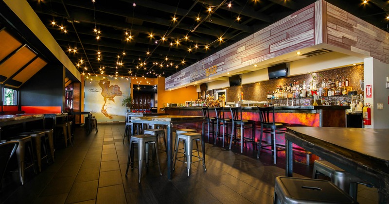 Interior, dining tables ready for guests