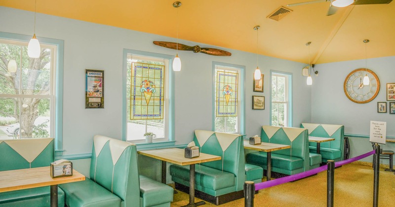 Seating booths by the window