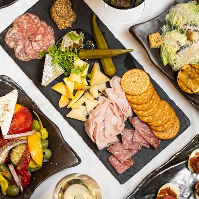 A variety of dishes, top view.