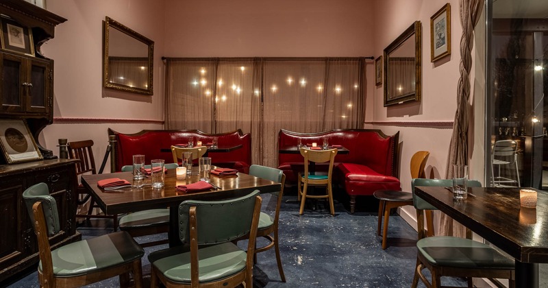 Interior, tables ready for guests