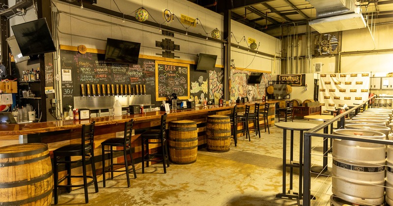 Interior, bar area, bar and bar stools