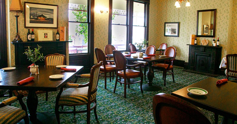 Interior, wooden tables and chairs, decoration