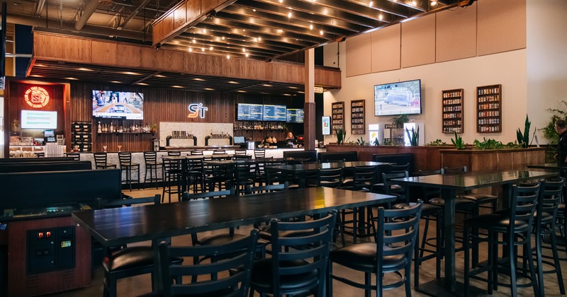 Interior with wooden tables and chairs