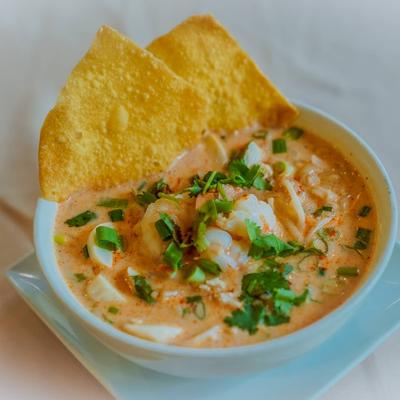 Shrimp dip and chips.