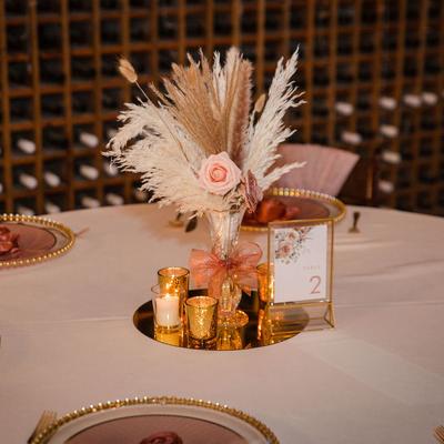 Table decorated for a wedding at Next Chapter Winery.