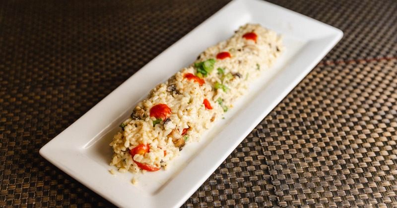 Mush asparagus truffle risotto, served