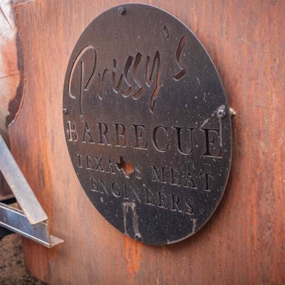 Prissy's Barbecue  logo on smoker.