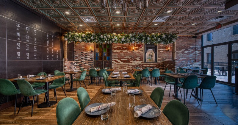 Interior, tables and chairs ready for guests