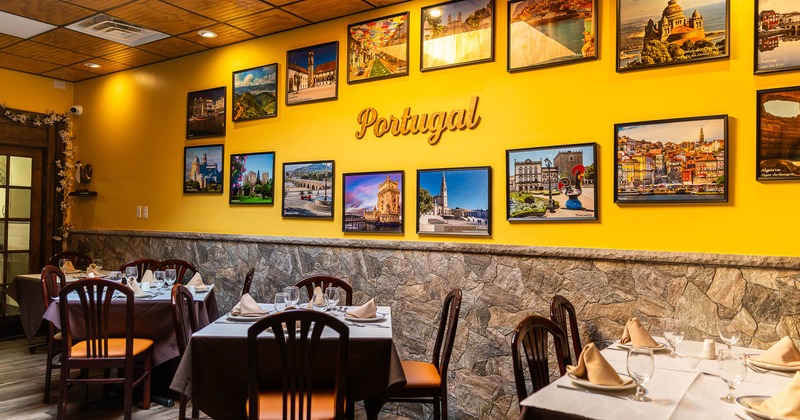 Interior, dining area with pictures on the wall