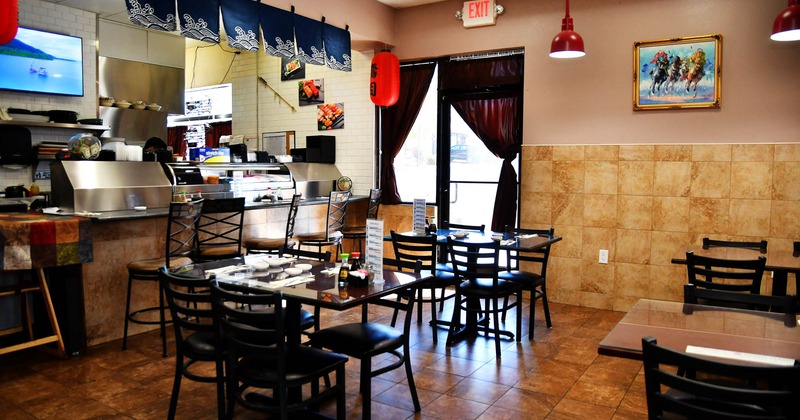 Dining space, tables ready for guests