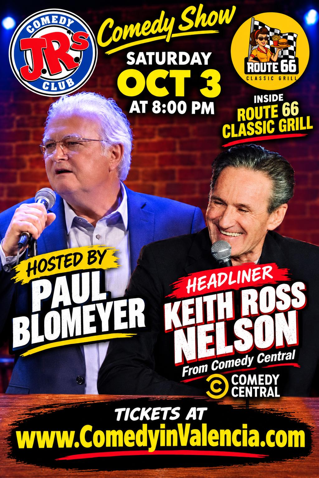 October 3rd Comedy Show at Route 66 Classic Grill 6:30pm featuring Keith Ross  Nelson