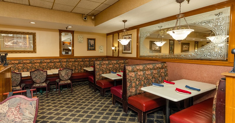 Interior, dining tables and seating