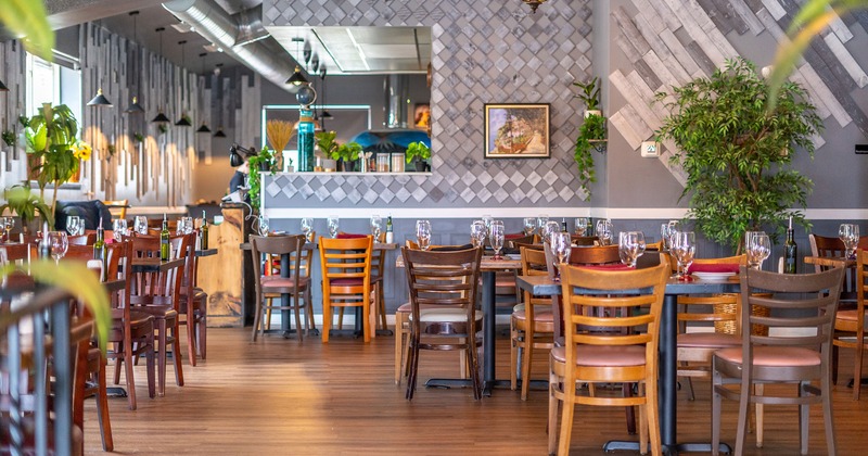 Interior, dining area, set tables ready for guests