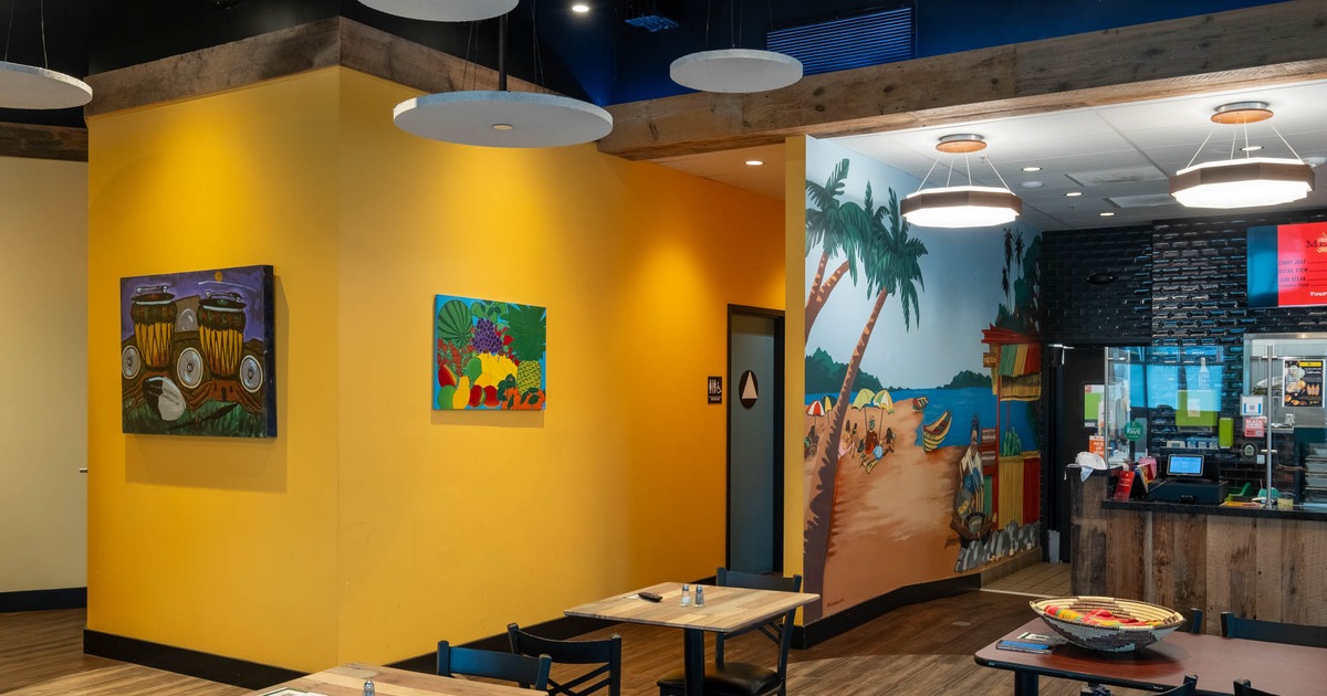 Interior, seating area with ordering counter in the corner