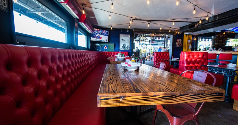 Interior, tables, chairs and banquette seating