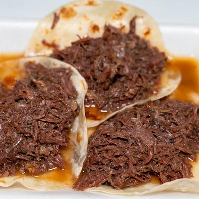 Shredded beef tacos.