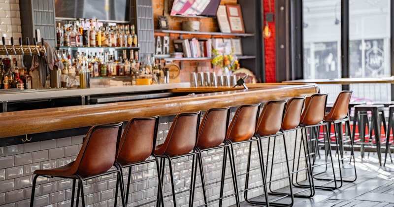 Inside, bar seating area