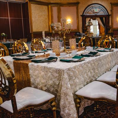 Lavish dining table and chairs.