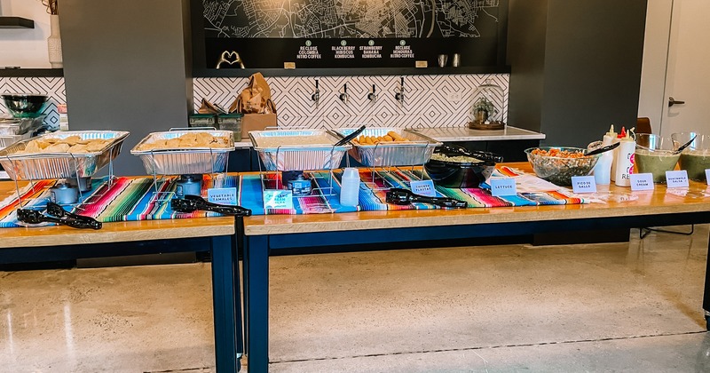 Catering food trays on a table