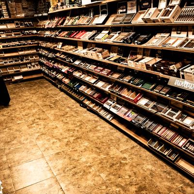 Shelves with various products.