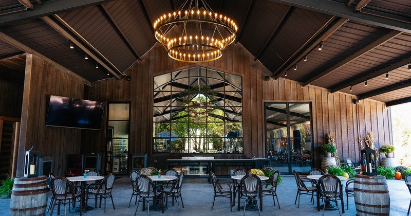 Patio, seating place with tables and chairs