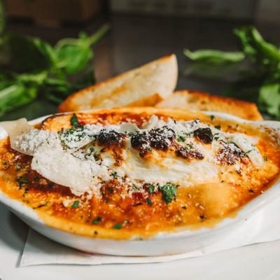 Lasagna, served portion.