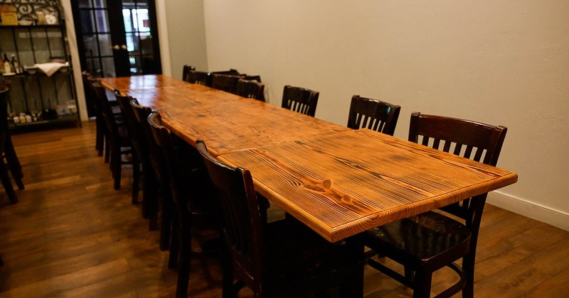 Interior, seating area, joined tables