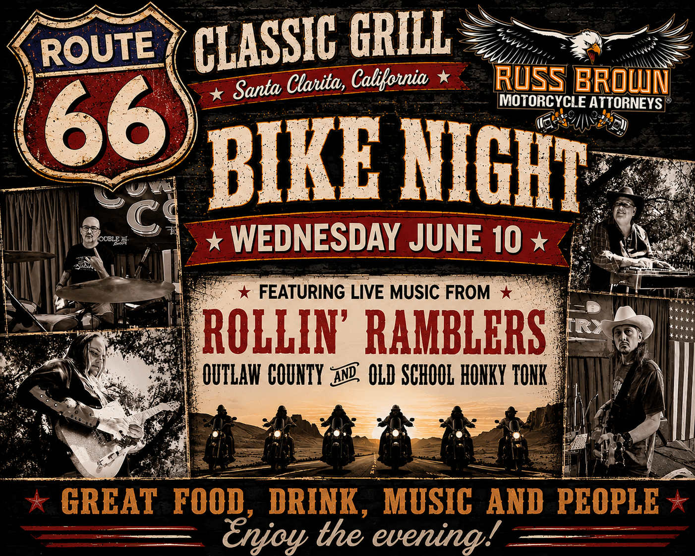 Wednesday June10 Bike Night featuring the band Rollin'Country